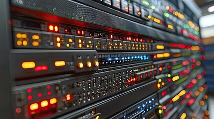 Naklejka premium Exploring the Intricacies of a Modern Data Center: High-Tech Server Room with Network and Computing Hardware