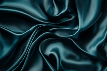 Fototapeta premium Teal silk fabric draped, flowing waves, dark background, luxury texture