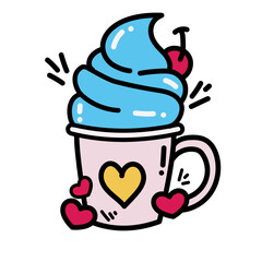 ice cream bubble tea, milkshake smoothie, ice cream, coffee and other types of take away beverages in cup and glass used for decoration card, Element design, Poster Background