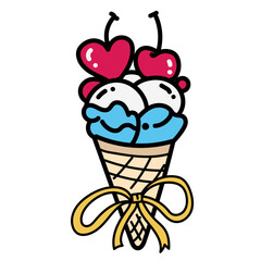 soft serve ice cream with cherry in a waffle cone on a isolated background romantic theme This element can be used for decoration card, Element design, Poster Background