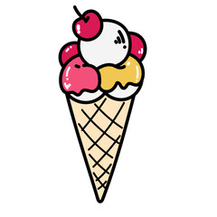 soft serve ice cream with cherry in a waffle cone on a isolated background romantic theme This element can be used for decoration card, Element design, Poster Background