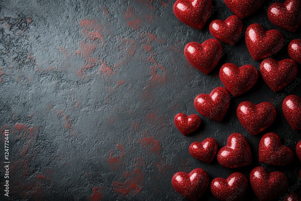 Aufkleber red hearts arranged on a solid black background creating a vibrant and striking visual composition