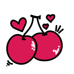 Red Cherry Love Cherries simple design drawn with thick lines for labels, menus, poster, print, or packaging design