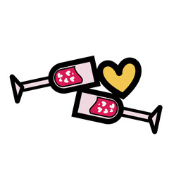 Couple wineglass Symbol of love for Valentine's day, birthday, wedding. For scrapbooking, postcards, wrapping paper, fabrics, wallpaper. Cartoon flat style.