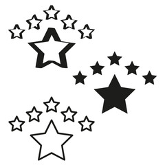 Star rating icons. Decorative star symbols. Black and white set. Vector abstract design.