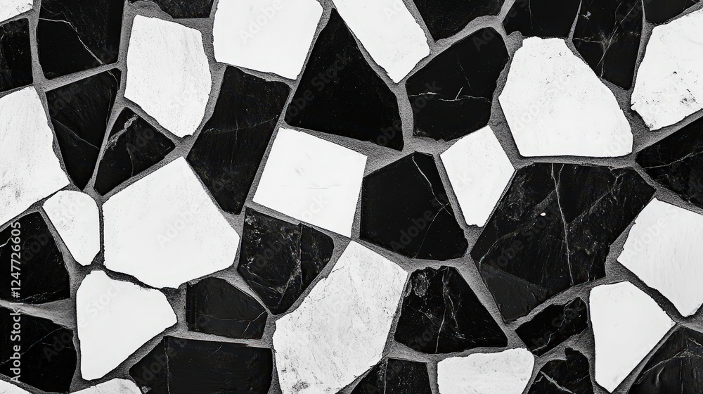 Poster black and white mosaic tile pattern with random shapes and textures