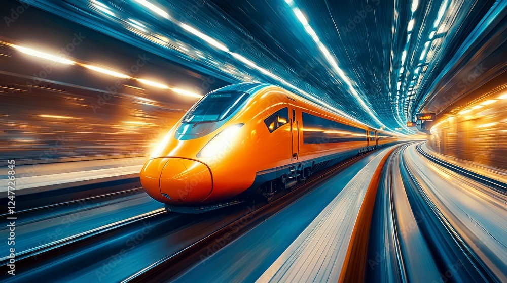 Poster high-speed train in motion: a dynamic journey through a futuristic tunnel