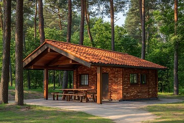 Forest Picnic Shelter, Sunny Day