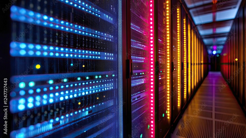 Poster exploring the core of digital infrastructure: a glimpse into a modern data center's technological ma