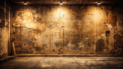 Illuminated Distressed Wall in an Aged Room with Exposed Brick