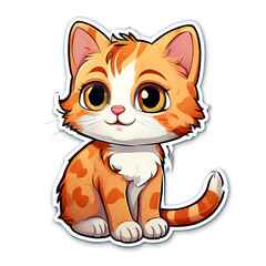 Obraz premium Serene Kitty Cartoon Sticker Expression – Delightful Artwork with Luminous Eyes & Warm Hues- Transparent Background