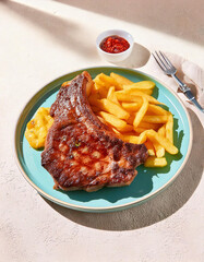Filete de res con papas fritas