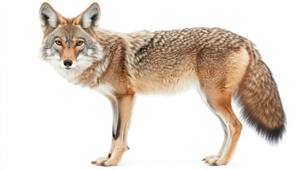 Fototapeta premium Detailed Portrait of a Majestic Coyote Against a Pure White Background