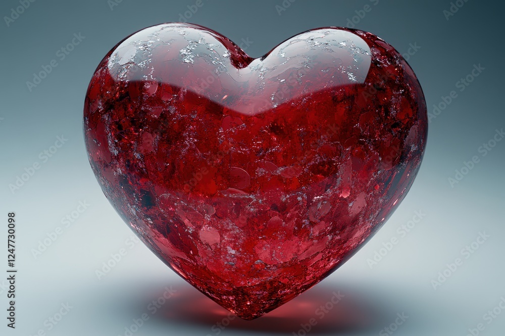 Poster red heart shaped object placed on a smooth gray background creating a simple yet striking visual com