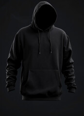 Dark-themed black hoodie with moody lighting, designed for apparel branding and stylish fashion mockups.