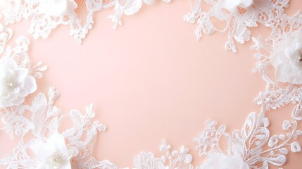 Delicate White Lace Flowers Frame Pastel Background