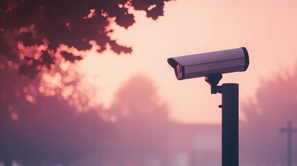 Outdoor CCTV Security Camera in Foggy Environment at Dusk