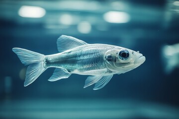 Fototapeta premium Silver fish swimming in a clear water aquarium