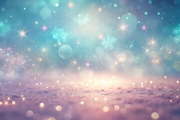 Enchanted Winter Night Scene Sparkling Lights and Celestial Glow on a Frosty Surface