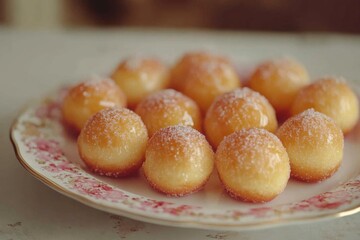 Plate of golden fried dough balls