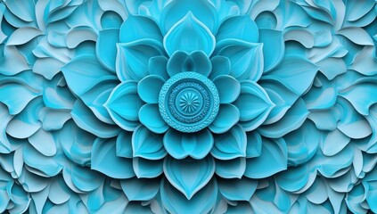 Intricate cyan 3D floral pattern.