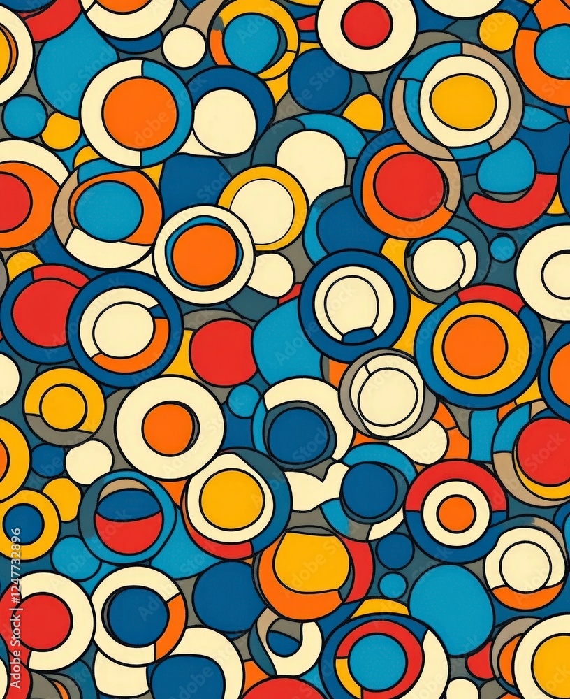 Poster Colorful Abstract Circular Pattern with Bright Hues and Lines