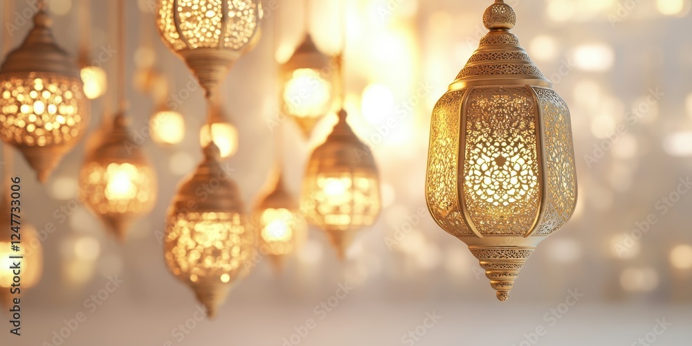 Poster gleaming ornate lanterns illuminate a festive scene.