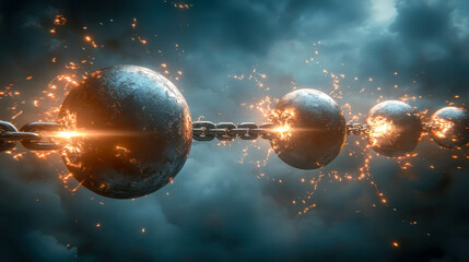 Chains of Light Connecting Celestial Spheres in Dramatic Setting