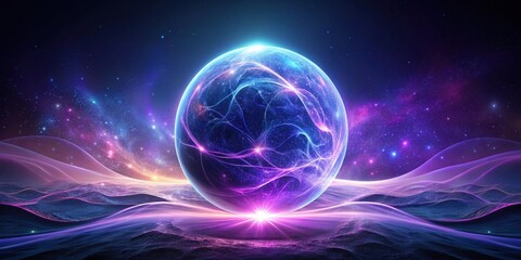Obraz premium Cosmic Orb Illuminates an Ethereal Landscape of Flowing Energy and Celestial Dust