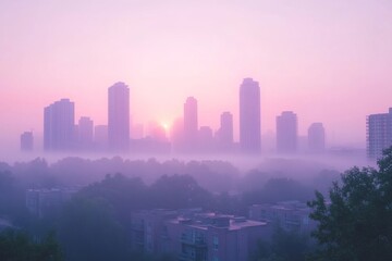 Fototapeta premium City skyline in the soft pink light of sunrise