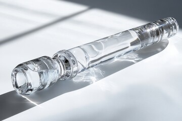 Clear Crystal Decorative Object Reflecting Light in Minimalist Modern Interior Setting