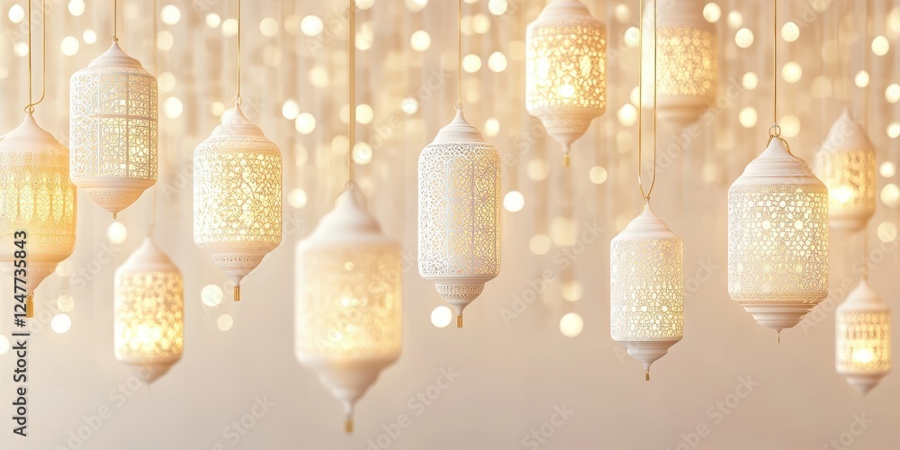 Poster glowing lanterns hanging against a bokeh background. (1)