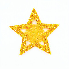 Bright yellow Christmas star glitter sticker isolated on white. Perfect for holiday cards, decorations, and festive designs.