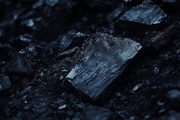 Close-up of a textured black coal pile, featuring soft lighting and a commercial photo feel