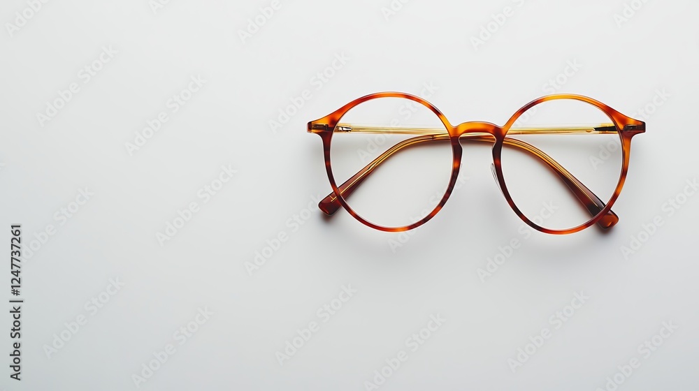 Poster elegant pair of reading glasses resting gracefully on a smooth white surface highlighting the minima