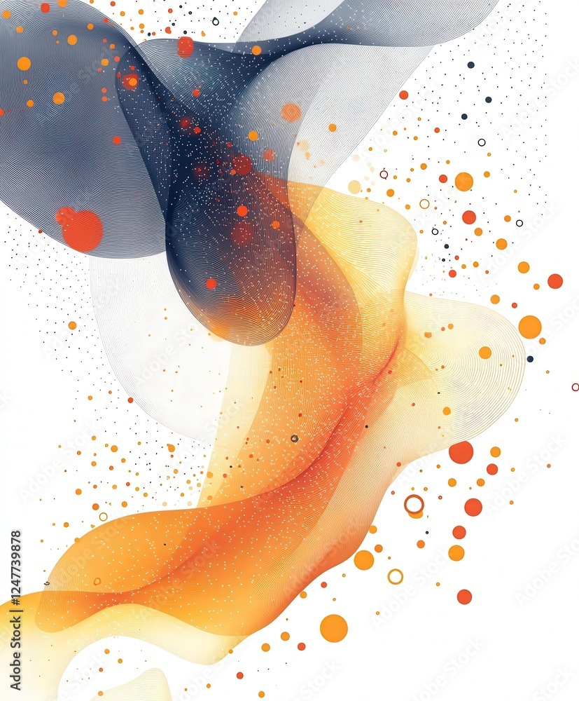 Poster abstract colorful waves with dots and lines on white background