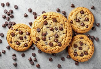chocolate chips cookies arrangement top view