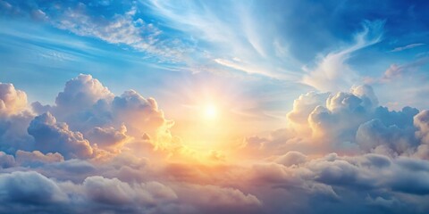 Obraz premium Serene Sunset Sky A Breathtaking Panorama of Golden Hues and Fluffy Clouds Above a Sea of White