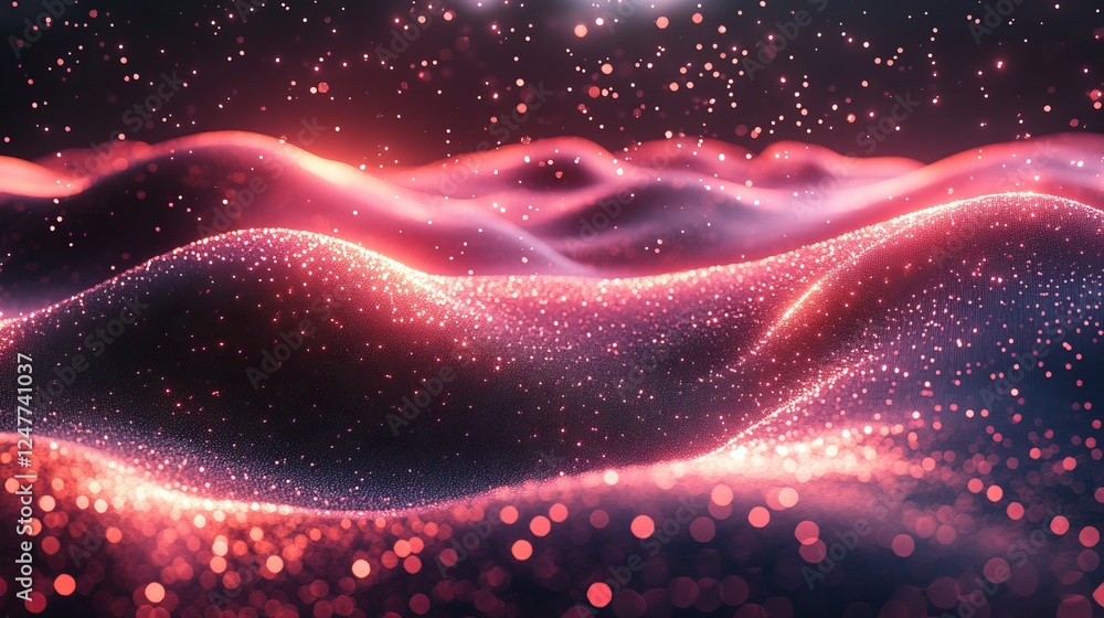 Poster realistic background with colorful waves and sparkling particles