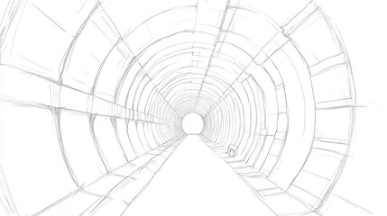 Obraz premium A simple line drawing of the interior of an infinite tunnel, with one side visible and only lines forming the shapes, against a white background