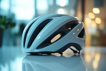 Fototapeta premium Helmet on a desk in a modern office space