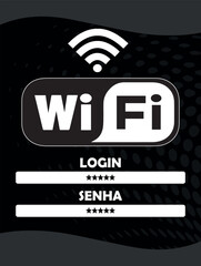 Placa Wi-Fi Moderna com Textura de Bolinhas Estilizadas. Arte nas Cores Preto e Cinza.
