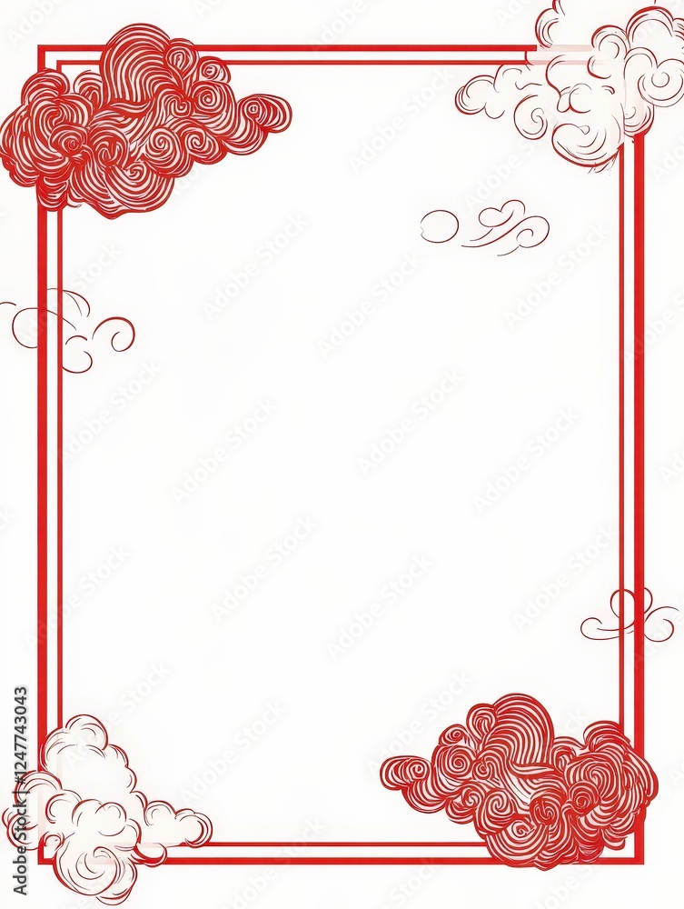 Poster elegant red cloud frame with whimsical design and blank space