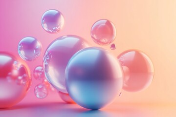 Floating transparent bubbles in a surreal colorful space