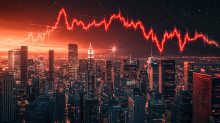 Financial Growth Trends Over Cityscape at Twilight with Graph Lines