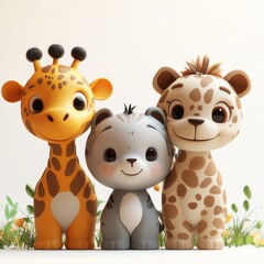 Naklejka premium Cute Cartoon Animal Characters in 3D with White Background