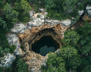 Aerial view of sinkhole in forest