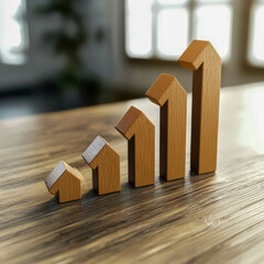 Growth Concept with Wooden Bar Graph on a Table Surface