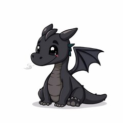 Adorable Baby Dragon: A charming illustration of a cute, cartoon-style black baby dragon sitting, exhaling a small puff of smoke.  Its large, expressive eyes convey innocence and playfulness.