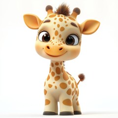 Cute 3D Cartoon Giraffe Character on White Background